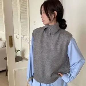 여성 베스트 카라 가을 터틀넥 조끼 봄 캐주얼 니트 (WFFXG91)