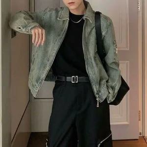 고품질 빈티지한 독특하고 멋스러운 밑단 스트링 청자켓 데님점퍼 (WFFXU9S)