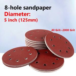 8홀 샌드페이퍼 디스크 5 인치 (125mm) 목공 금속 그라인딩 연마 도구 용 40 ~ 2000 그릿