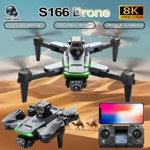 드론 S166 GPS 8K 전문가용 HD 듀얼 카메라 브러시리스 모터 지능형 장애물 회피 FPV 접이식 쿼드콥터 장