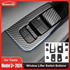 Tesla 호환 Model 3  2024 용 윈도우 리프터 스위치 버튼 도어 오픈 핸들 리프팅 패널 커버 스티커  액세서