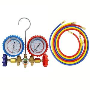 2024 냉매 게이지 AC 진단 매니폴드 프레온 세트 호스 후크 포함 에어컨 도구 R12 R22 R-404A R-134a 3 웨