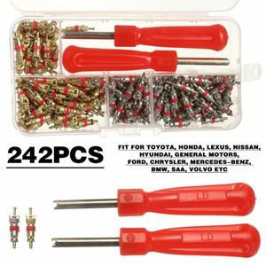 242Pcs 자동차 에어컨 밸브 코어 구색 A/C Shr  도구 R134 R12 HVAC 키트 액세서리