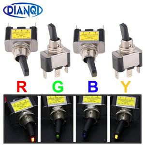 1pc 조명 로커 토글 스위치 12V 30A SPST ON/Off 3 핀 빨간색 녹색 노란색 파란색 LED 자동차 트럭 보트