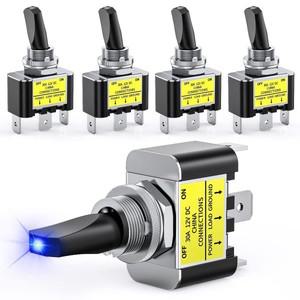5개 LED 토글 스위치 ON OFF 12V 30A 파란색 조명 금속 헤비 듀티 SPST 3핀 로커 12mm 장착 구멍
