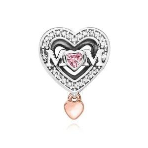 [ PANDORA] 789402C01 맘  하트 로즈 펜던트 겸 댕글 참
