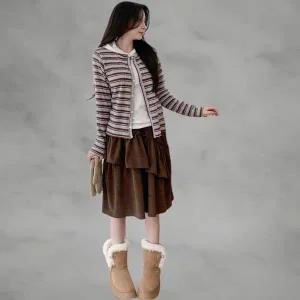 [하프클럽/]여성 언발란스 캉캉 레이스 코듀로이 밴딩 치마