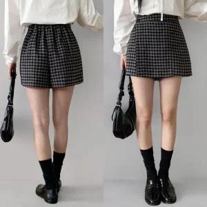 [하프클럽/]여성 체크무늬 울 랩형 뒷밴드 스커트