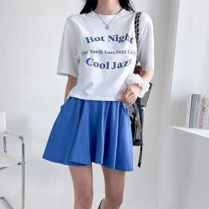 [하프클럽/]여자 워터밤 레터링 반팔티 플레어 미니스커트 세트