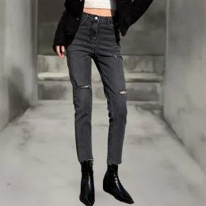 [하프클럽/]여성 블랙 스키니 진 컷팅 빈티지 반하이 스판 청바지