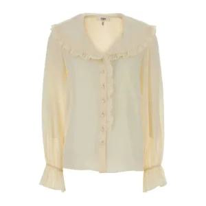 러플 칼라 실크 크레이프 블라우스 CH25WHT78005 103