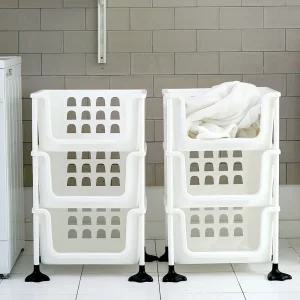 오픈 스텝 바스켓 3단 적층 수납 바구니 안정감 발판형 이동식 바퀴형