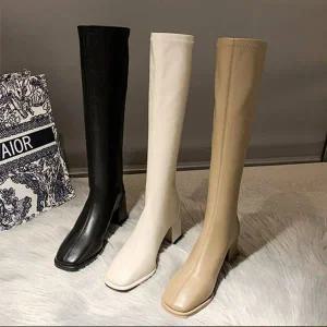 [하프클럽/레이디슈]레이디슈 스퀘어 통굽 미들힐 지퍼 롱부츠 2466