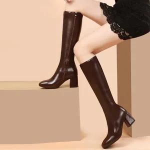 [하프클럽/레이디슈]레이디슈 베이직 레더 라운드 미들힐 롱부츠 2477