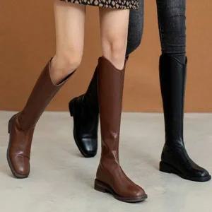 [하프클럽/레이디슈]레이디슈 브이컷 레더 라운드 로우힐 롱부츠 2483