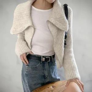 [하프클럽/]여성 스웨터 울 터틀넥 터치 집업 가디건