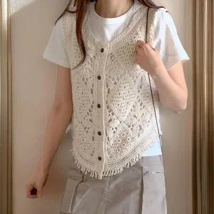 [하프클럽/]여자 크로셰 망사 바캉스룩 SS 테슬 조끼