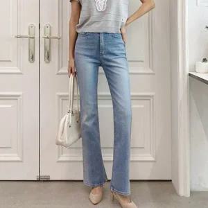 [하프클럽/]여성 편한 세미부츠컷 코튼 연청바지 데님