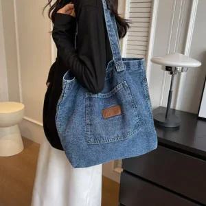 [하프클럽/레이디슈]룩앤핏 데님 캐주얼 빅쇼퍼 숄더백 7096