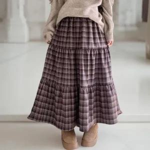 [하프클럽/]여성 A라인 플레어 체크 패턴 롱 원피스