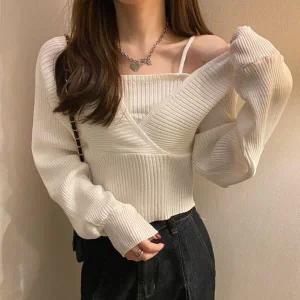 [하프클럽/]여성 캐주얼티셔츠 스퀘어 나시 레이어드 랩 니트티