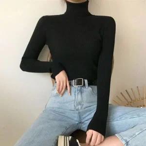 [하프클럽/]플레인 스트라이프짜임 하프넥 뜨개탑폴라넥 이지