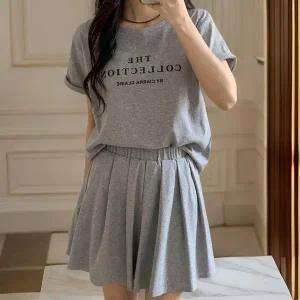 [하프클럽/]여자 플레어 반팔티 라운드넥 미니스커트 세트