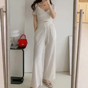 [하프클럽/]여자 글램룩 크로스랩 크롭 볼레로반팔 주름팬츠 세트