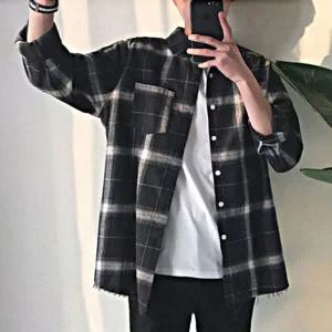 [하프클럽/]하단라인 헤짐 포인트컬러 타탄 무늬 올드스쿨 드레스셔츠시즌