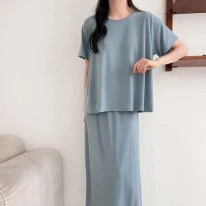 [하프클럽/]여자 실내복 쿨반팔 슬릿 긴치마 SS 세트