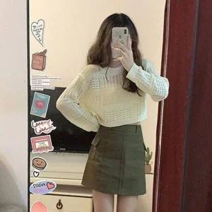 [하프클럽/]세미크롭 유니크 하절기 풀슬리브네트패턴 울탑