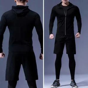 고품질 남자 피트니스 상 하의 반바지 레깅스 후드 세트 (WFFWOBO)