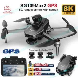 SG109Max2 GPS 드론 3축 짐벌 8K HD 카메라 6.5인치 LCD 화면 RC 쿼드콥터 장애물 회피 브러시리스 FPV 드