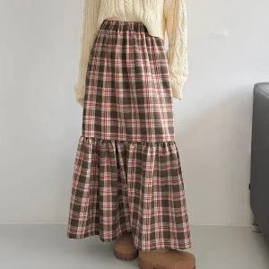 [하프클럽/]여자 겨울 연말 데이트룩 캉캉 빅사이즈 체크 롱스커트