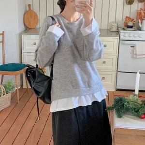 [하프클럽/]여자 레이어드 배색 무지 빅사이즈 라운드 겨울 니트