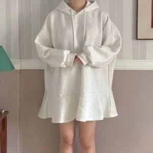 [하프클럽/]여자 빅사이즈 플레어 프릴 아방핏 후드 미니 원피스