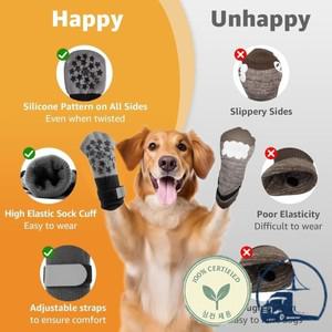 4개 패션 미끄럼 방지 강아지 양말  그립 무소음 발 보호 긁힘 조절 가능 스트랩 고양이 실내용
