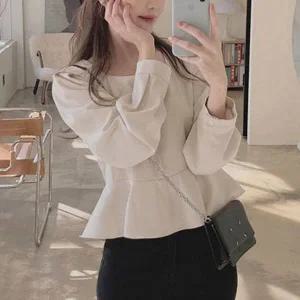 [하프클럽/]레이디 프릴레이스 주름 시즌 하이라이트 스퀘어라인롱티 셔츠