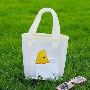 [하프클럽/]여름 피크닉 가벼운 물놀이 가방 메쉬 비치백 치즈