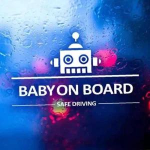 ksr 자동차스티커 BABY ON BOARD 심플라인로봇 화이트