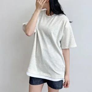 [하프클럽/]미니멀 플레인 기본템라이트 트임밑단 유니크 레이어링 숏티 티