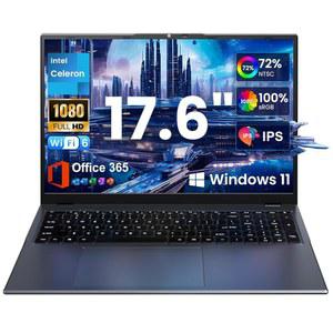 점퍼 17.6인치 노트북, 1년 오피스 365, 16GB RAM 포함 노트북 컴퓨터, 512GB SSD+128GB 스토리지, 윈도우 11 셀러론 N95 프로세서, 100% sRGB FHD 디스플레이, WiFi6, BT5.2, 백라이트 키보드