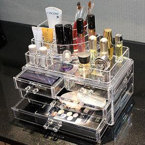 투명 화장품정리함/화장품정리대/보석함/악세사리보관함/립스틱정리/메이크업 도구 용품 수납함/보석상자