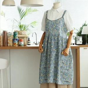 써니 면 여성 국산 꽃무늬 플라워 어린이집 앞치마 ENA-WAP-0754-블루