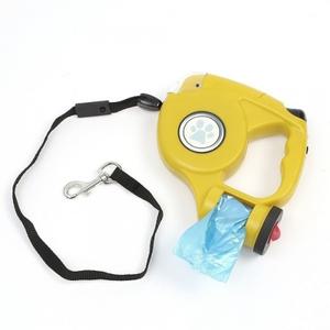 배변봉투 수납 강아지 자동리드줄 LED 애견줄 (옐로)