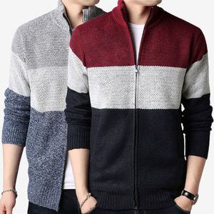 [아이에스이랩]보카시 3단배색 집업 기모 니트 가디건 I4NT003