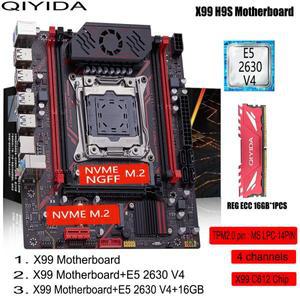 QIYIDA X99 H9S 마더보드 세트 키트(LGA2011-3 Xeon E5 2630 V4 CPU DDR4 16GB REG ECC 메모리 NVME M.2 TP