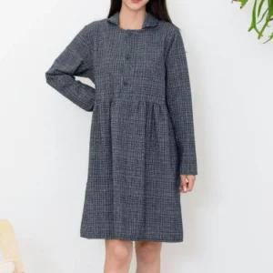 간절기 나들이 데일리 하객룩 여자체크카라원피스 가을
