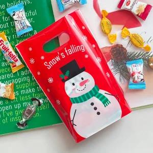 크리스마스 미니 비닐쇼핑백 50장 간식 사탕 구디백 생일선물 봉투 손잡이 투명 봉투