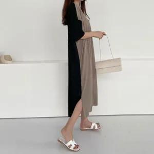 노크배색원피스 임산부원피스 빅사이즈 롱원피스 여름 임부복